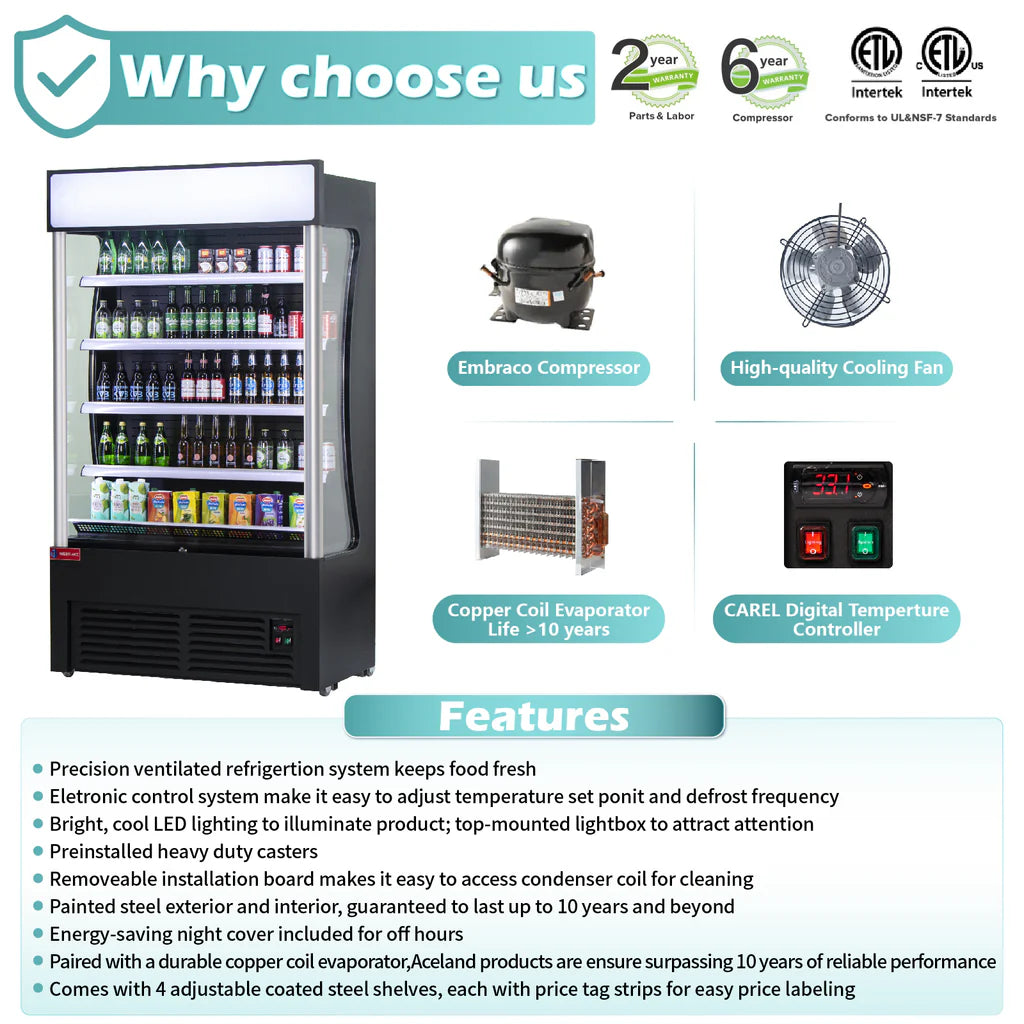 West Lake LD3-2Z-C4 Slim Open Air Cooler 46" 33-39°F