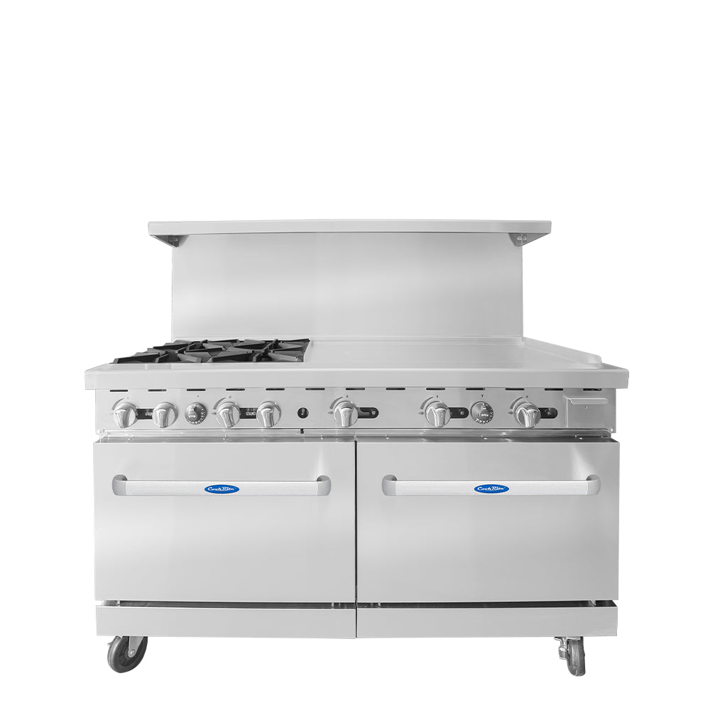 Atosa AGR-4B36GR Gas Range 60 Inch 4 Burners With 36 Inch Right Griddle And Two 26.5 Inch Ovens