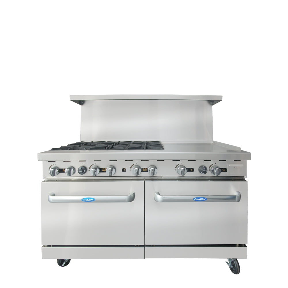 Atosa AGR-6B24GR Gas Range 60 Inch 6 Burners With 24 Inch Right Griddle And Two 26.5 Inch Ovens