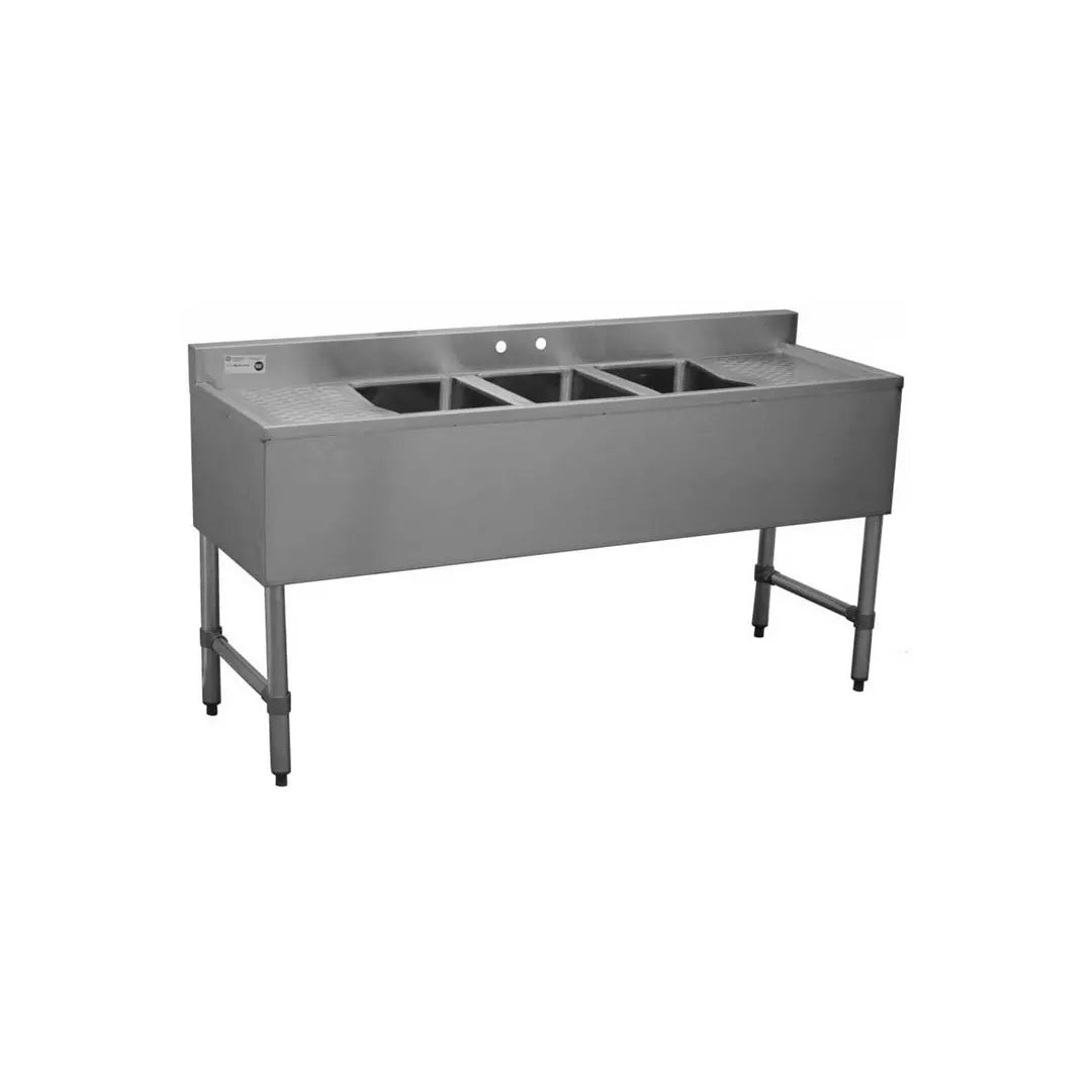 Serv-Ware BAR3B60-LR-CWP 3-Compartment Bar Sink 60" With Dual Drainboards