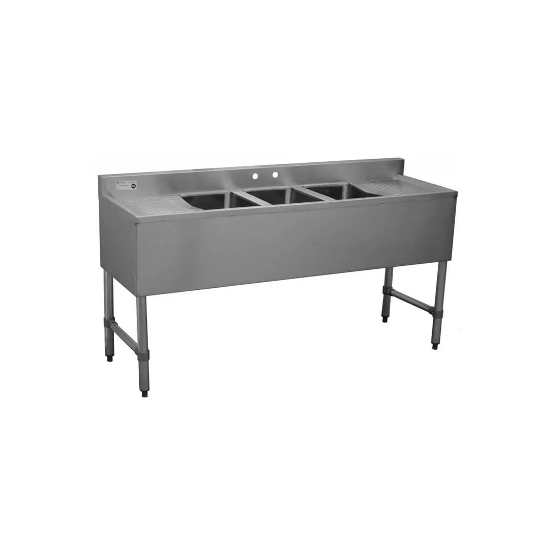 Serv-Ware BAR3B72-LR-CWP 3-Compartment Bar Sink 72" With Dual Drainboards
