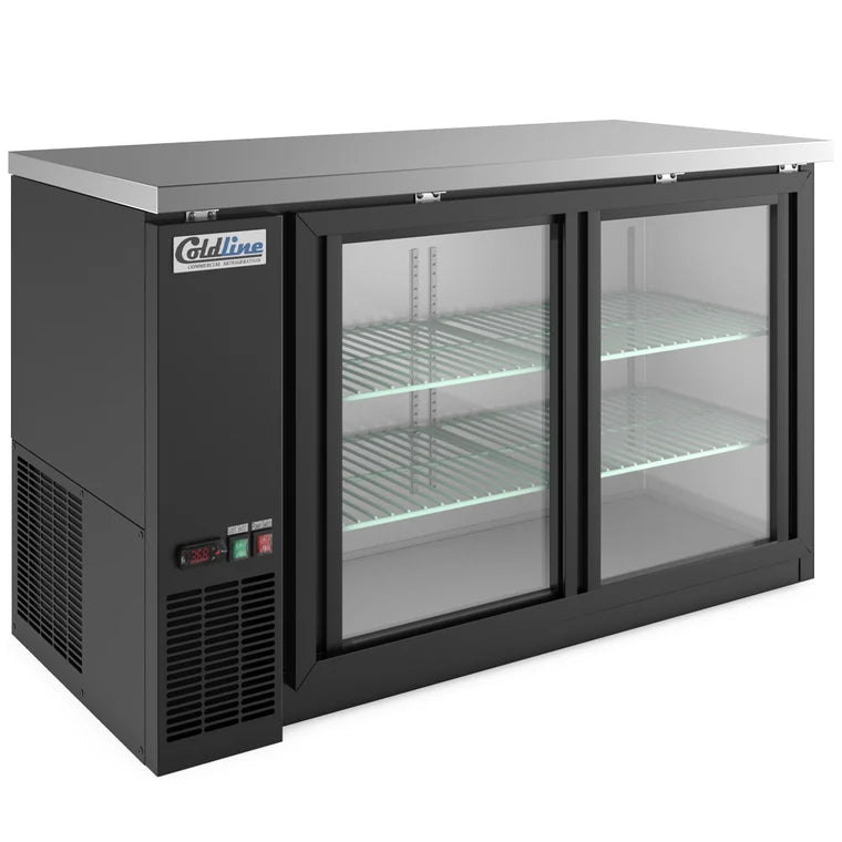 Coldline CBB-60G 60 Inch 17.3 Cu. Ft. 2-Section Glass Door Back Bar Cooler, 33°F to 41°F, 115V