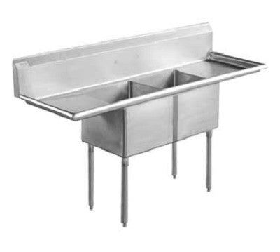 Serv-Ware E2CWP18182-18 Two-Compartment Underbar Sink 18" x 18" Bowls with 18" Drainboard