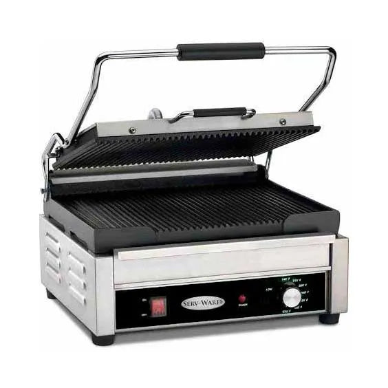 Serv‑Ware EPG‑100GG Panini / Sandwich Grill, 13″ W × 9‑1/20″ D Grilling Surface, Grooved Top & Bottom Plates