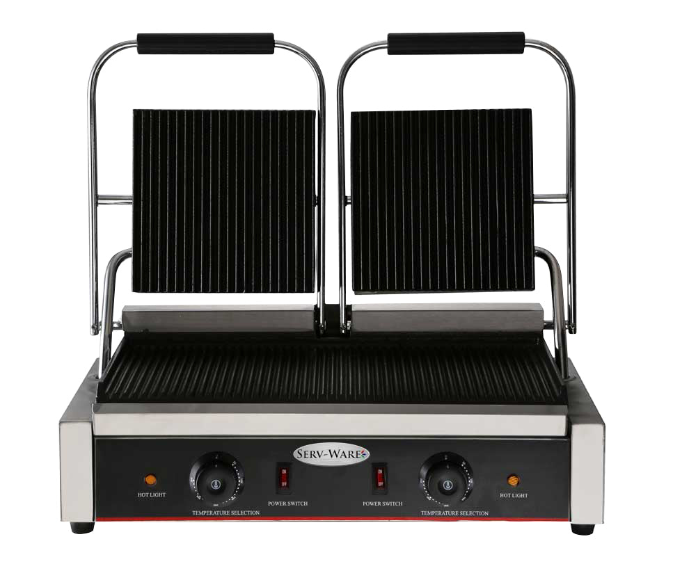 Serv‑Ware EPG‑200GG Panini / Sandwich Grill, Double Electric Plates, Grooved Top & Bottom