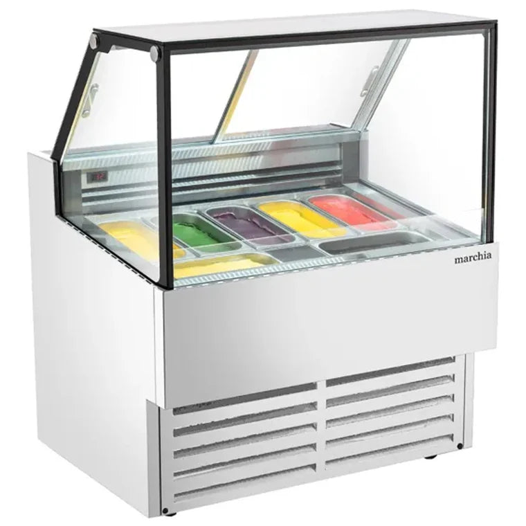 Marchia GIC-7-ST 41.4 Inch 7-Pan Flat Glass Gelato / Ice Cream Dipping Cabinet Display Freezer, -7.6°F to 5°F