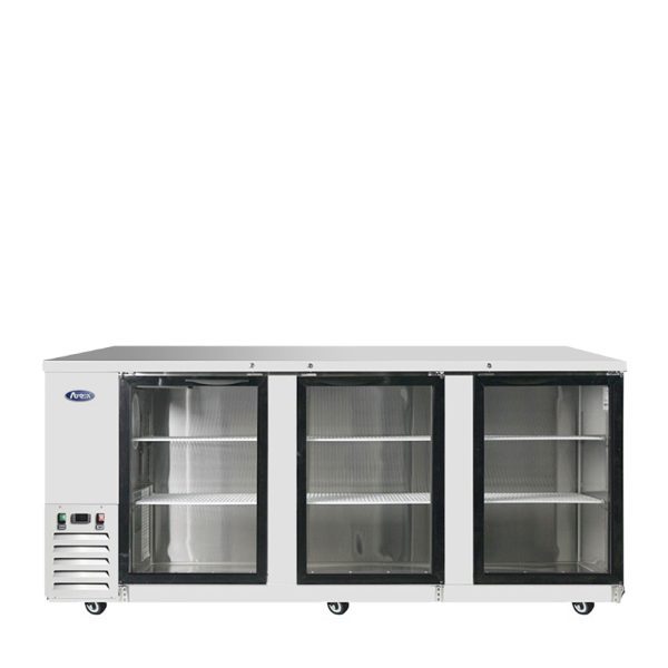 Atosa MBB90GGR Glass Door Back Bar Cooler 90 Inch 3 Door Stainless Steel