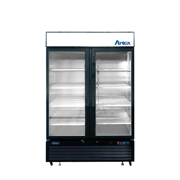 Atosa MCF8733GR Reach-In Glass Door Refrigerator 28.5 Cu Ft Black Cabinet 2 Doors