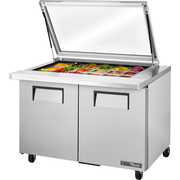 True TSSU-48-18M-B-FGLID-HC Sandwich Salad Prep Table, 48", 18-Pan, Mega-Top, Glass Lid