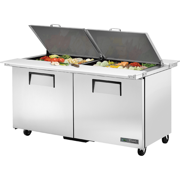 True TSSU-60-24M-B-DS-ST-HC Sandwich Salad Prep Table, 60", 24-Pan, Mega-Top, Stainless Lid