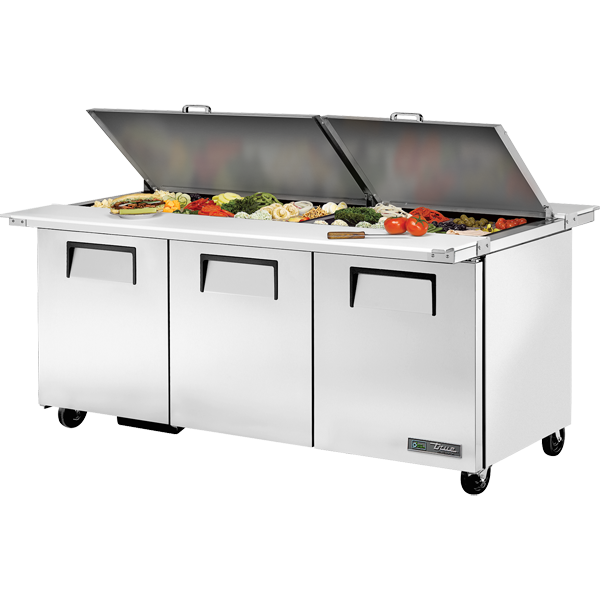 True TSSU-72-30M-B-DS-ST-HC Sandwich Salad Prep Table, 72", 30-Pan, Mega-Top, Stainless Lid