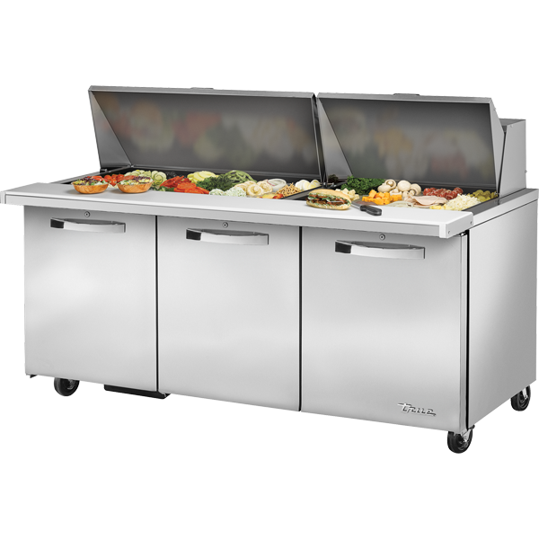 True TSSU-72-30M-B-ST-HC SPEC3 Sandwich Salad Prep Table, 72", 30-Pan, Mega-Top