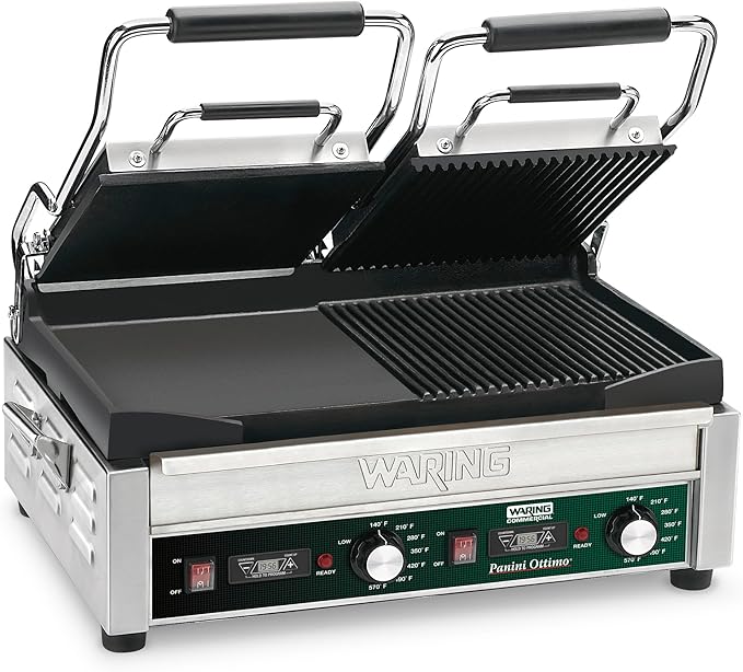 Waring WDG300 Commercial Extra-Large Double Dual-Surface Panini Grill Head 240V Hybrid Workstation