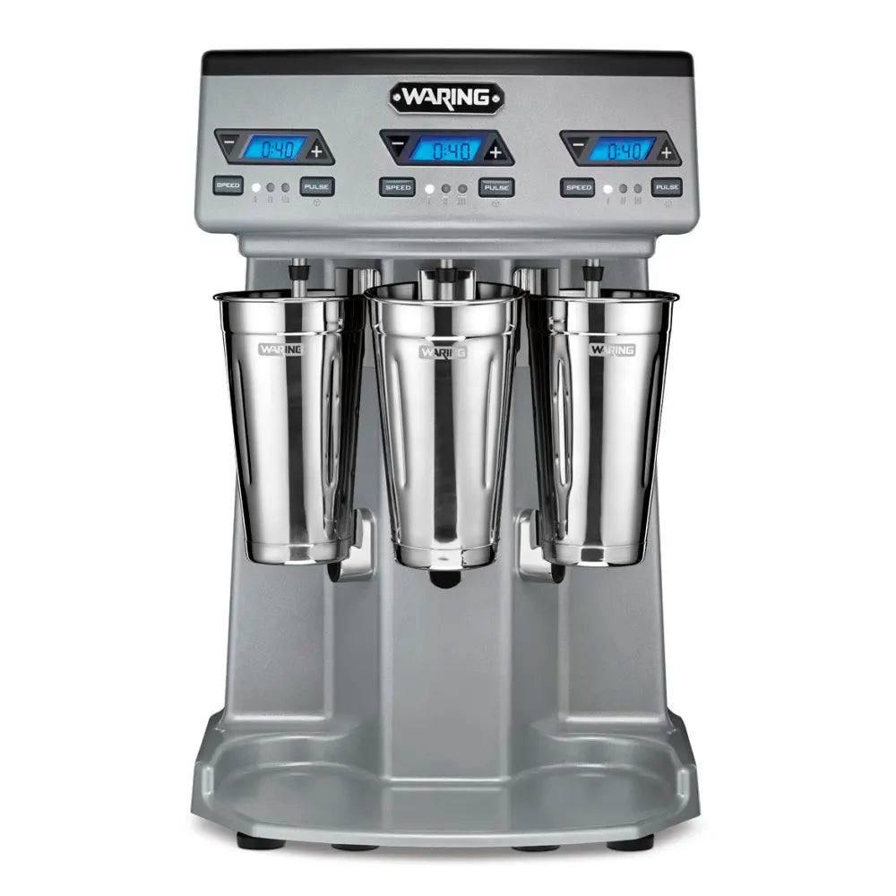 Waring WDM360TX Heavy-Duty Triple-Spindle Counter-Top Commercial Drink Mixer with Electronic Touchpad Timers - 120V, Three 1 HP Motors