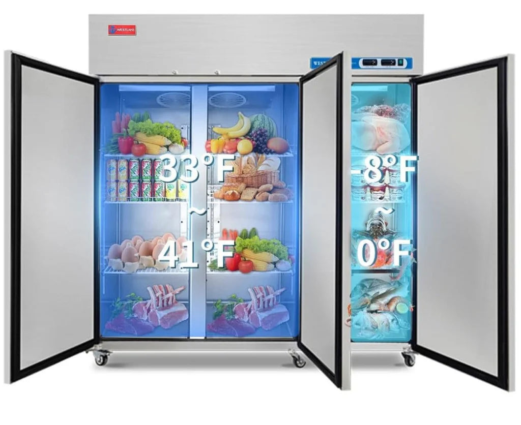 WESTLAKE WK-72RF 54 Cu.Ft. 3-Solid-Door Reach-In Refrigerator and Freezer 33°F to 40°F and -8°F to 0°F