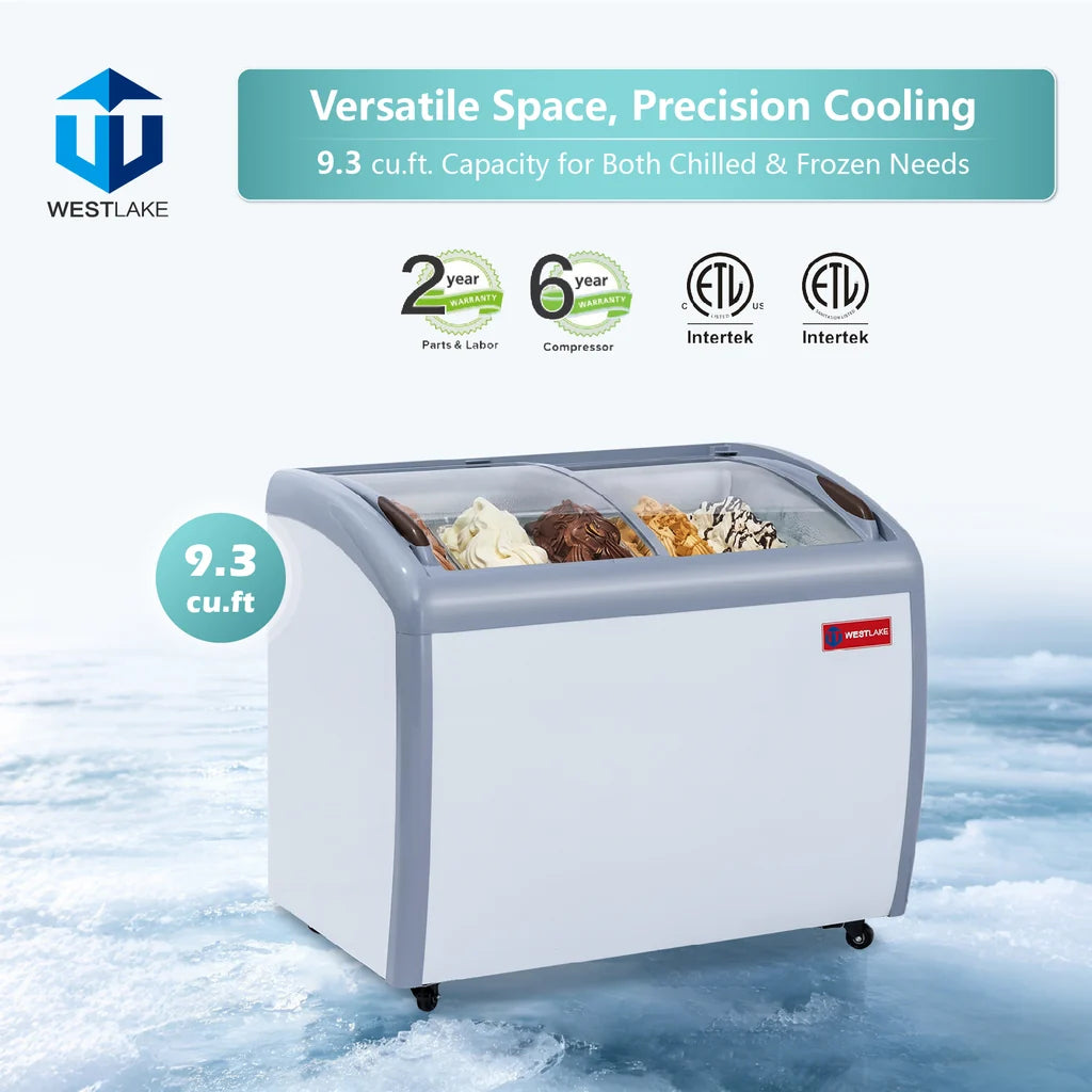 WESTLAKE WK-SD260JY 9.3 Cu.Ft. 2-in-1 Convertible Ice Cream Display Freezer and Refrigerator -15°F to 41°F