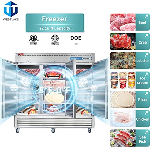 WESTLAKE WKF-82B 72 Cubic Feet 3-Solid-Door Reach-In Freezer-8°F to 0°F