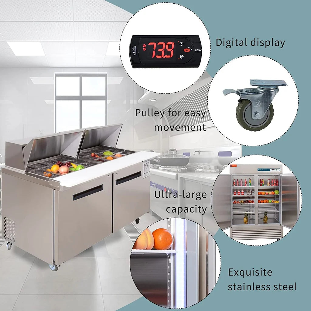 WESTLAKE WKSR-48BM 2 Solid Doors Standard Top Prep Table Refrigerator 33°F to 41°F
