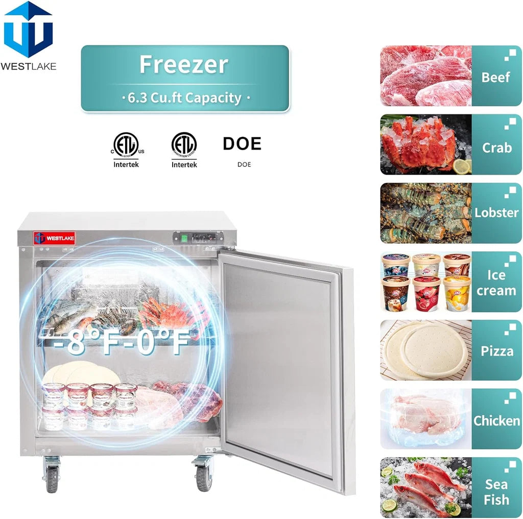 WESTLAKE WKTF-27B 6.3 Cubic Feet 1-Solid-Door Undercounter Freezer -8°F to 0°F