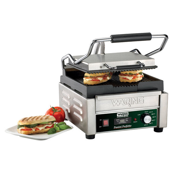 Waring WPG150 Commercial Compact Grooved Panini Grill Head 120V Tabletop Processing Unit