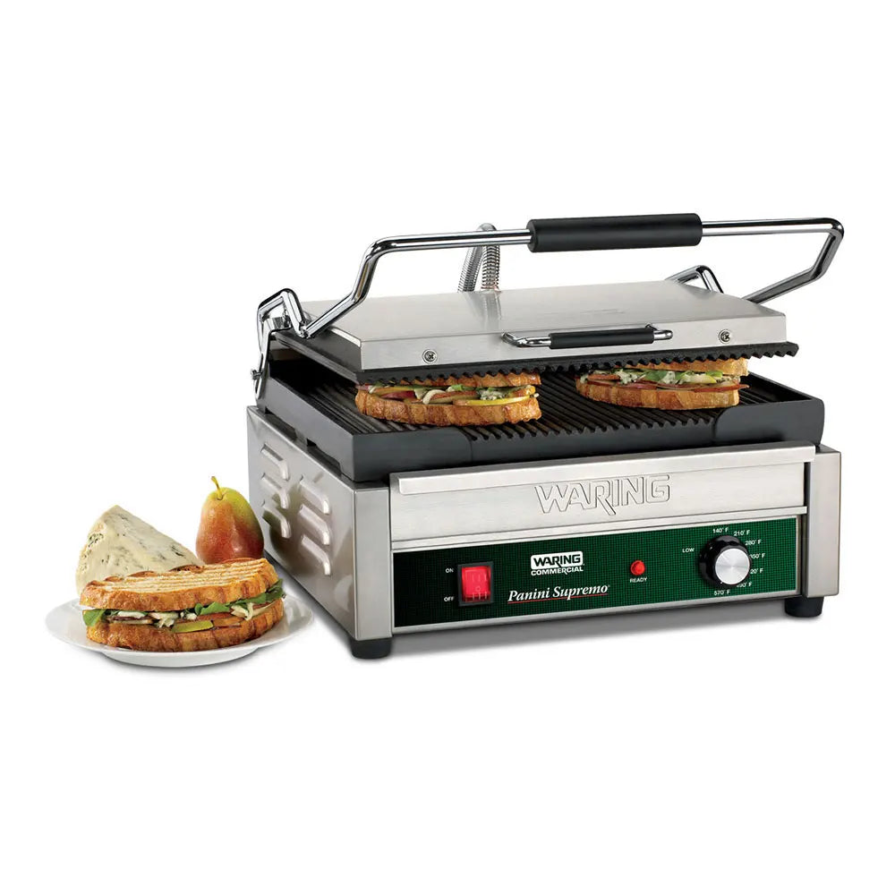 Waring WPG250TX Commercial Large Grooved Panini Grill Head 120V Countdown Timer Console