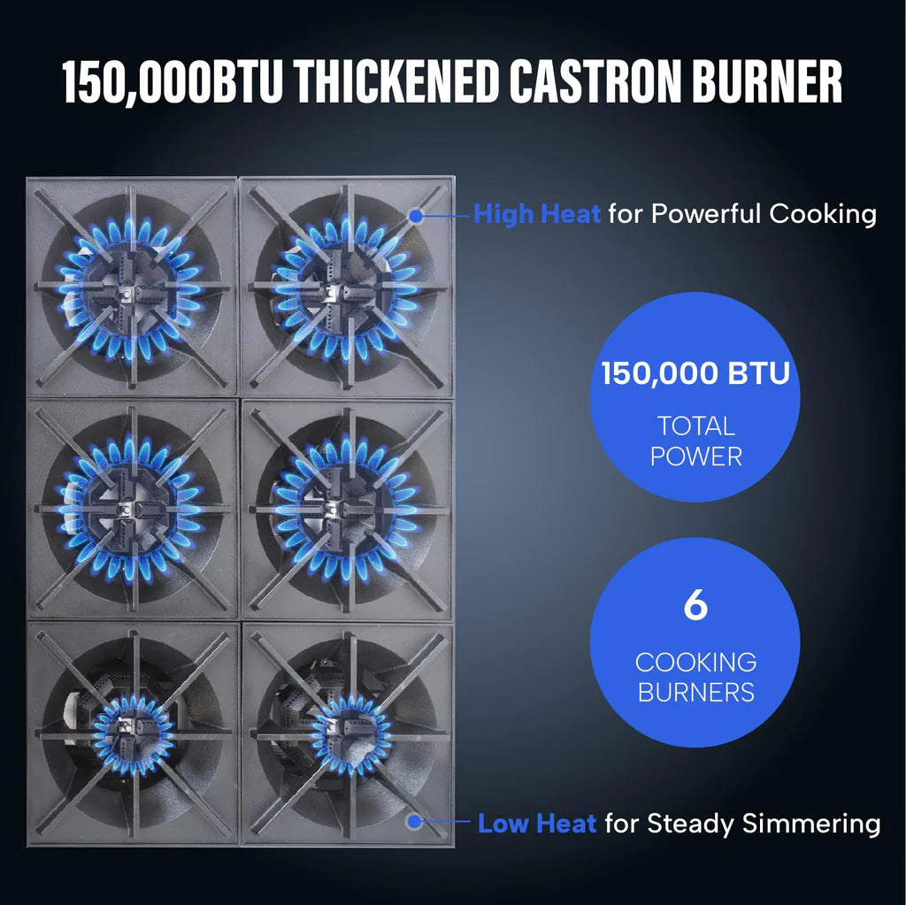 West Lake EHP-6S Gas Countertop Hotplate 35.4" 150,000 Btu 6-Burner