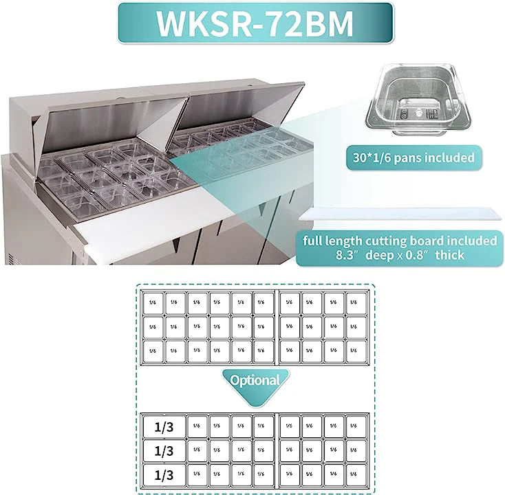 West Lake WKSR-72BM Salad Prep Table Refrigerator 3 Door 33-40°F
