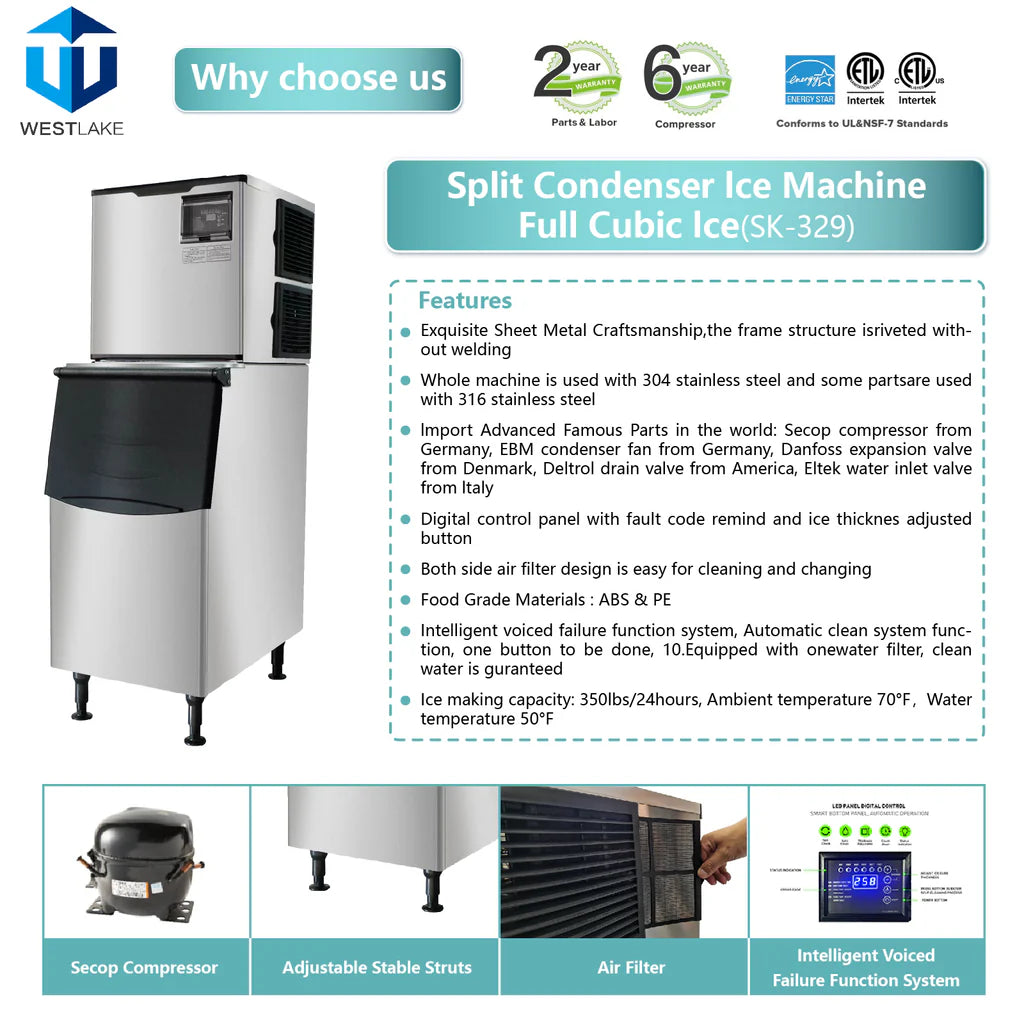 West Lake SK-329 Modular Ice Machine Head Cubic Ice 350 lb/day 275 lb Storage