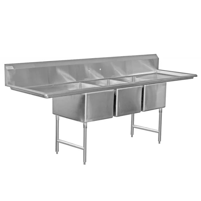 Serv-Ware 3CWPH18182-24 Heavy Duty Sink 3-Bowl 18" x 18" with Dual 24" Drainboards