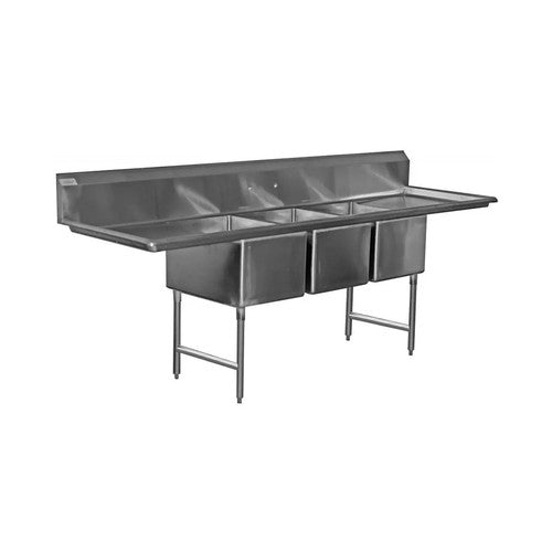 Serv-Ware 3CWPH18242-24 Heavy Duty Sink 3-Bowl 18" x 24" with Dual 24" Drainboards