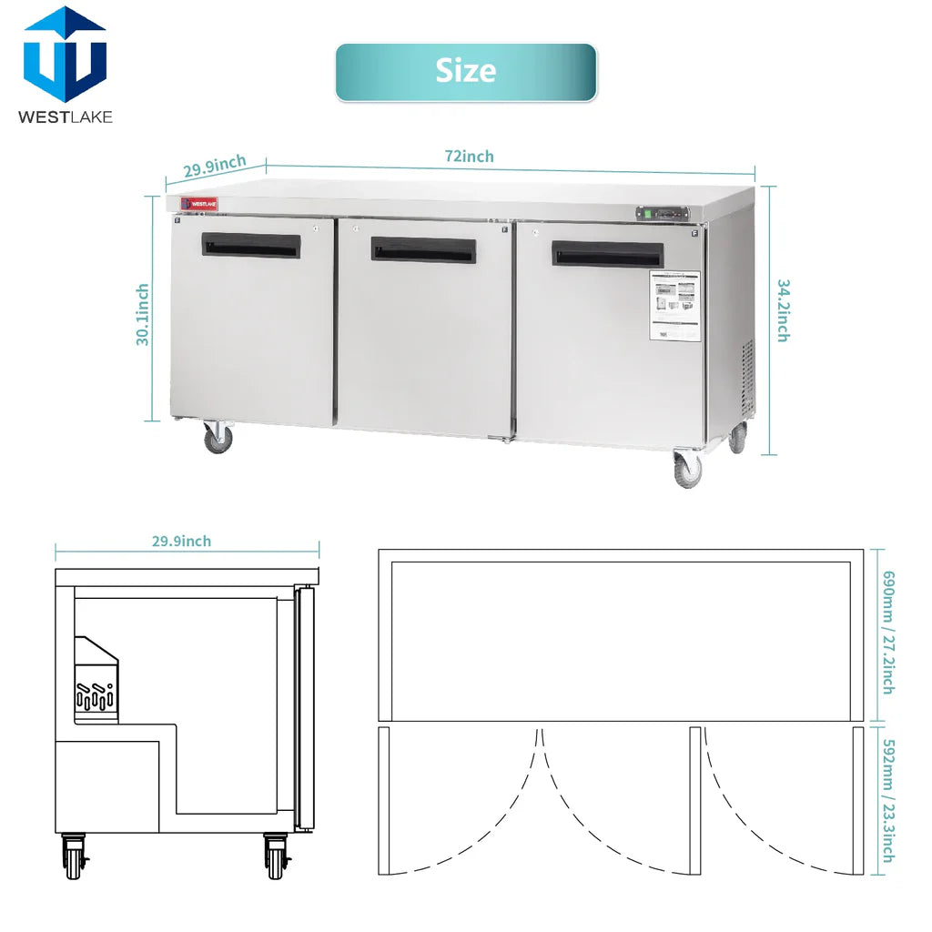West Lake WKTF-72B Undercounter Freezer 3 Door -8-0°F
