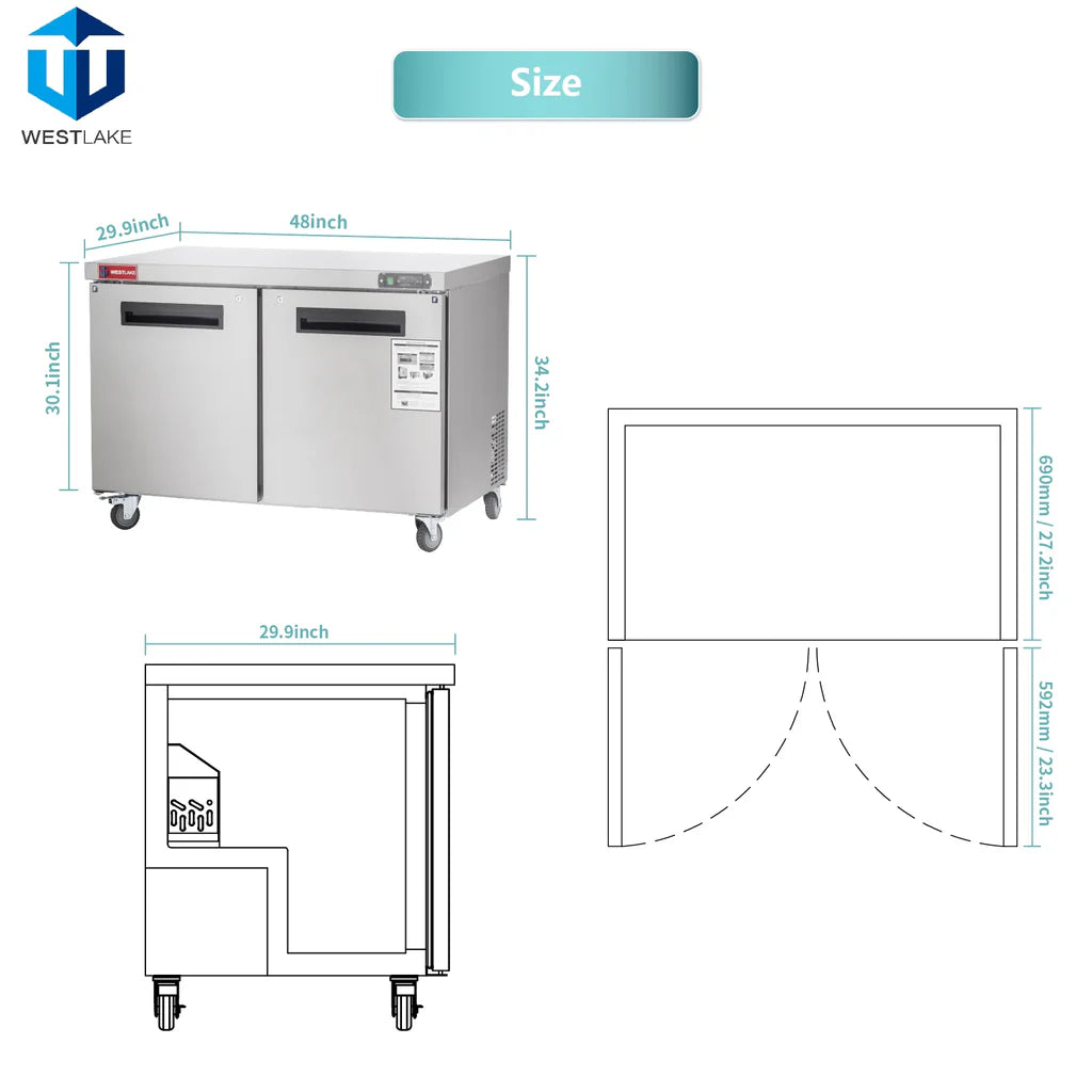 West Lake WKTF-48B Undercounter Freezer 2 Door -8-0°F