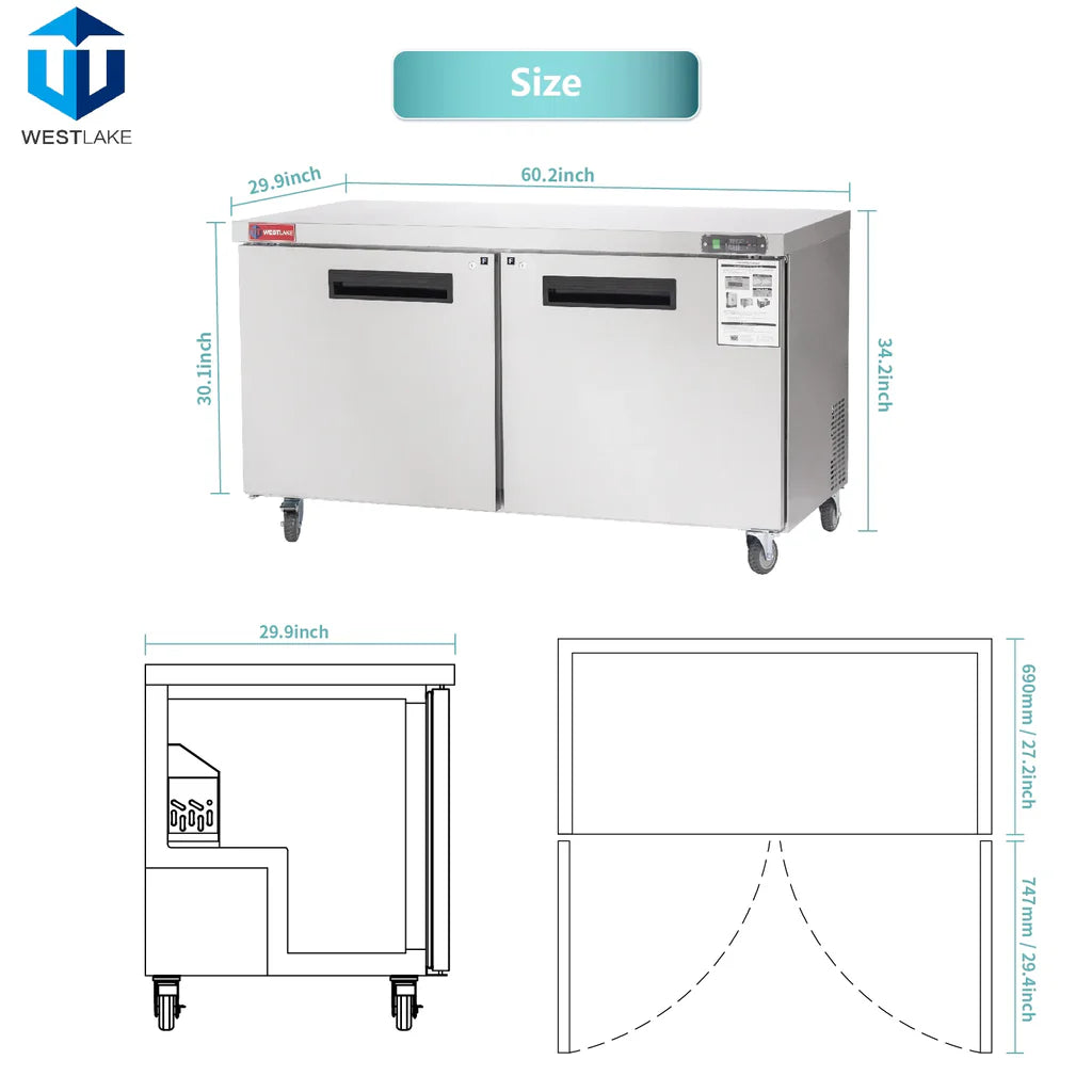 West Lake WKTF-60B Undercounter Freezer 2 Door -8-0°F