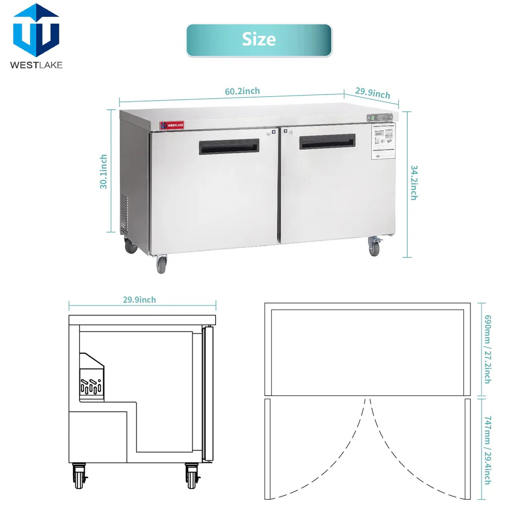West Lake WKTR-60B Undercounter Refrigerator 2 Door 33-40°F