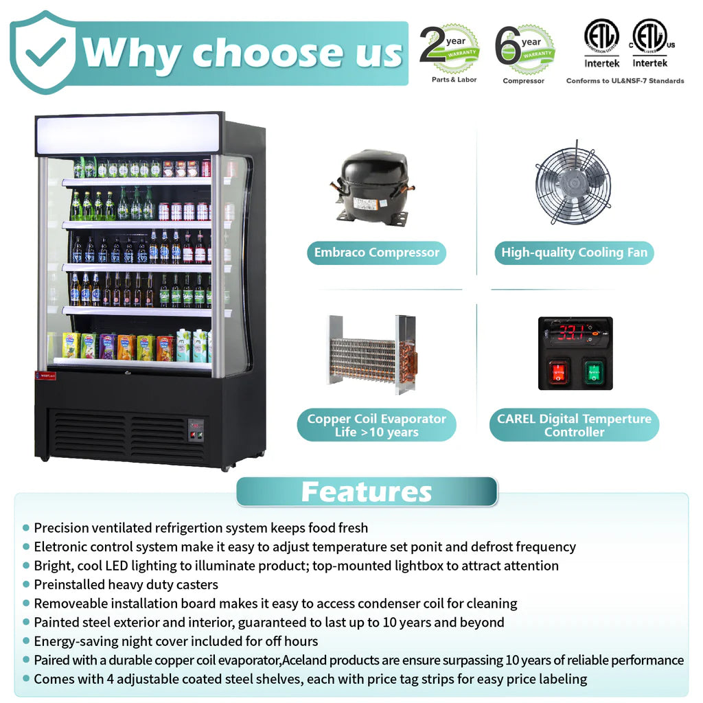 West Lake LD3-2Z-C3 Open Air Cooler 46" 33-39°F