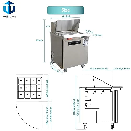 West Lake WKSR-27BM Salad Prep Table Refrigerator 1 Door 33-40°F