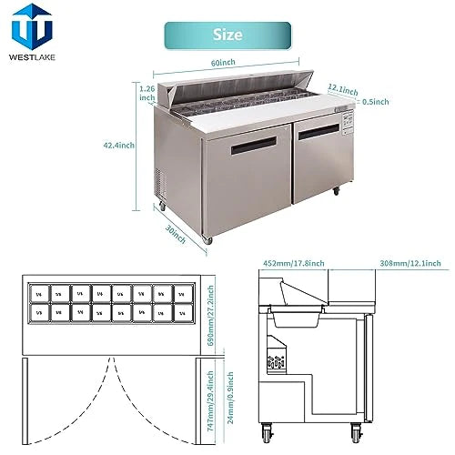 West Lake WKSR-60B Salad Prep Table Refrigerator 2 Door 33-40°F