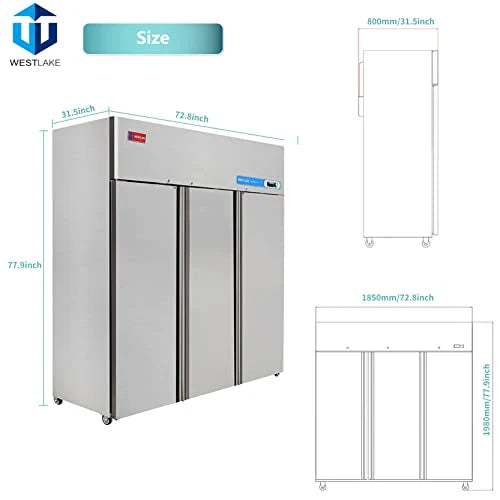 West Lake WK-72R Commercial Refrigerator 72" 3-Door 33-40°F