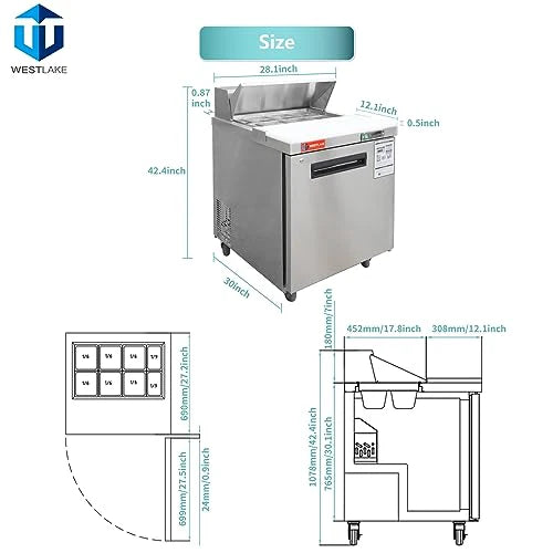 West Lake WKSR-27B Salad Prep Table Refrigerator 1 Door 33-40°F