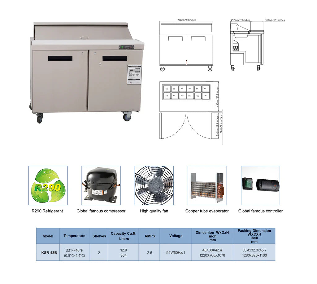 West Lake WKSR-48B Salad Prep Table Refrigerator 2 Door 33-40°F