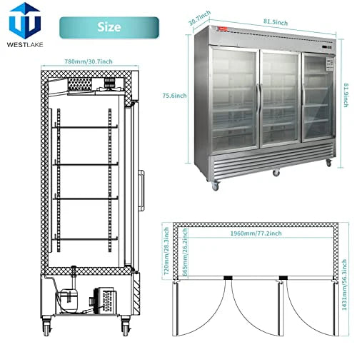 West Lake WKR-82BG Glass Door Merchandiser Refrigerator 3 Door 33-40°F