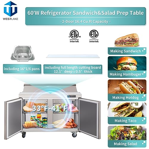 West Lake WKSR-60B Salad Prep Table Refrigerator 2 Door 33-40°F