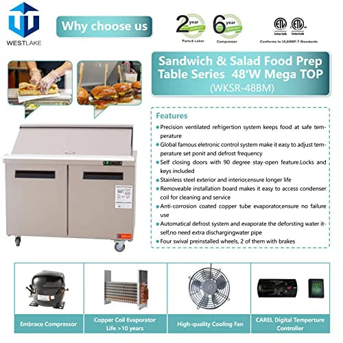 West Lake WKSR-48BM Salad Prep Table Refrigerator 2 Door 33-40°F
