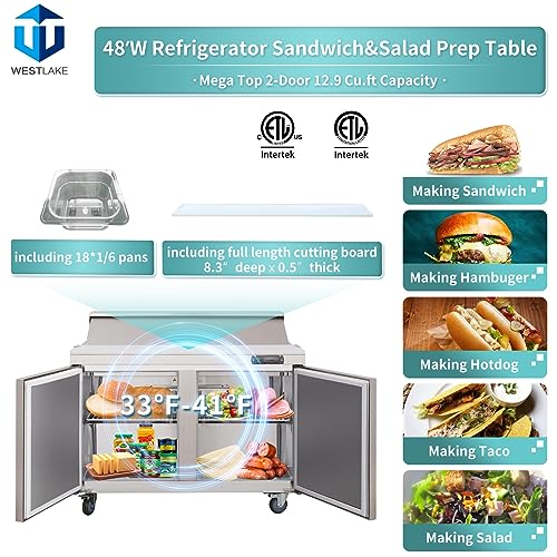 West Lake WKSR-48BM Salad Prep Table Refrigerator 2 Door 33-40°F