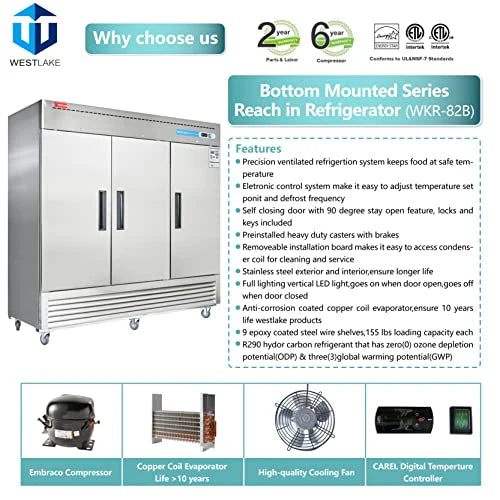 West Lake WKR-82B Reach-In Refrigerator 3 Door 33-40°F