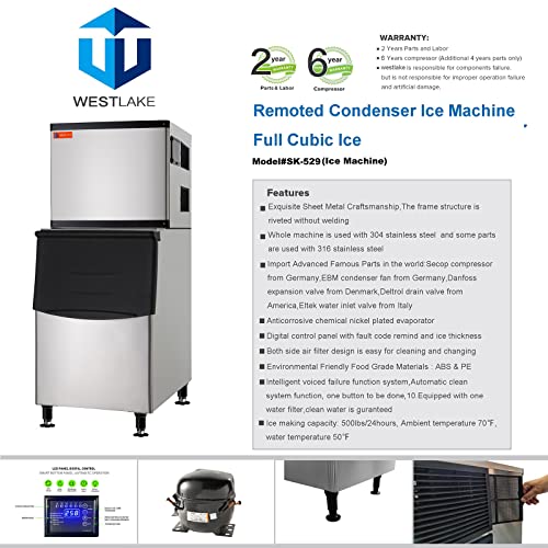 West Lake SK-529 Modular Ice Machine Head Cubic Ice 500 lb/day 375 lb Storage