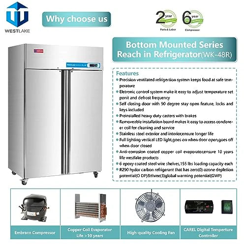 West Lake WK-48R Commercial Refrigerator 48" 2-Door 33-40°F
