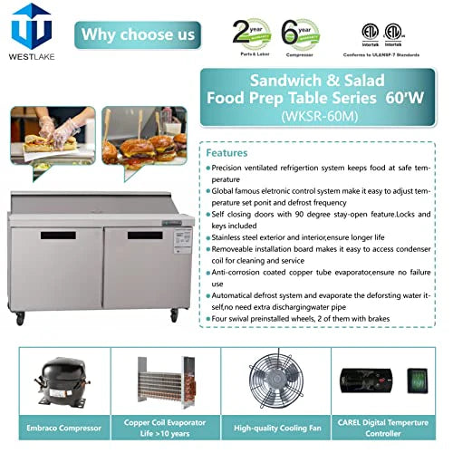 West Lake WKSR-60B Salad Prep Table Refrigerator 2 Door 33-40°F
