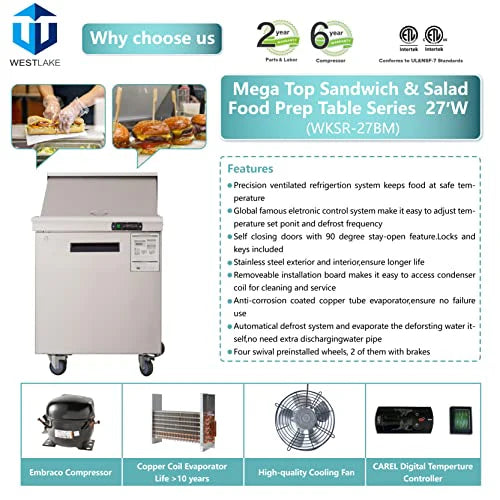 West Lake WKSR-27BM Salad Prep Table Refrigerator 1 Door 33-40°F