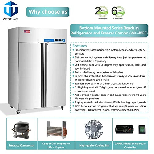 West Lake WK-48RF Commercial Refrigerator Freezer Combo 48" 2-Door 33-40°F -8-0°F